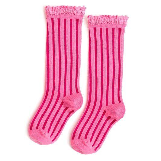Taffy Striped Lace Top Knee High Socks