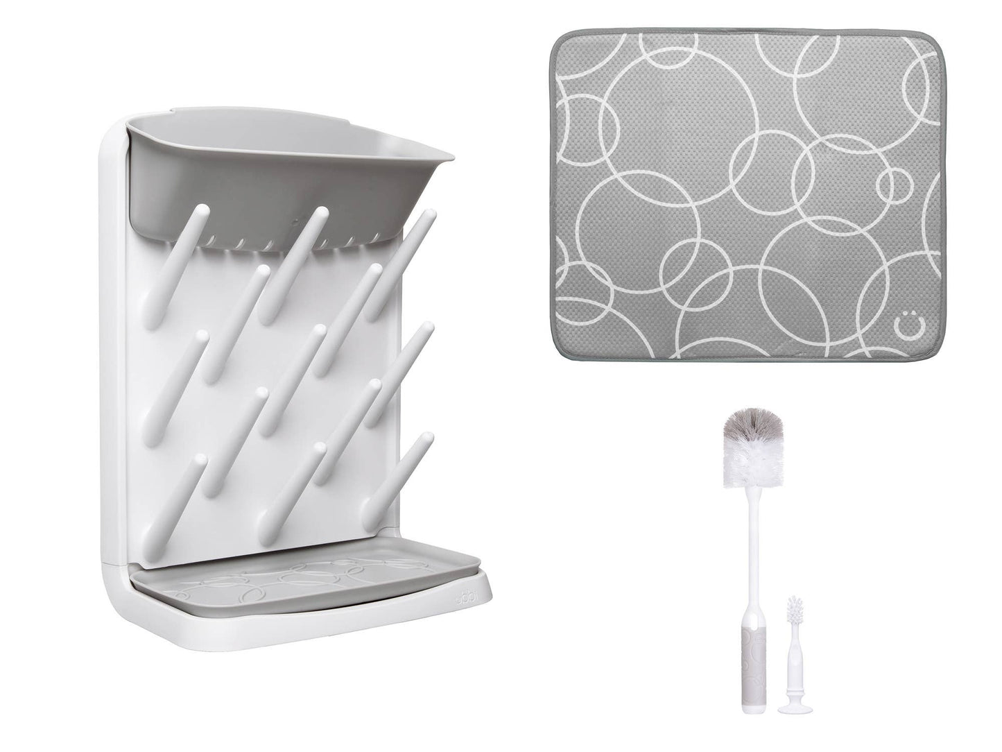 Vertical Bottle Drying Rack, Bottle Brush & Microfiber Mat
