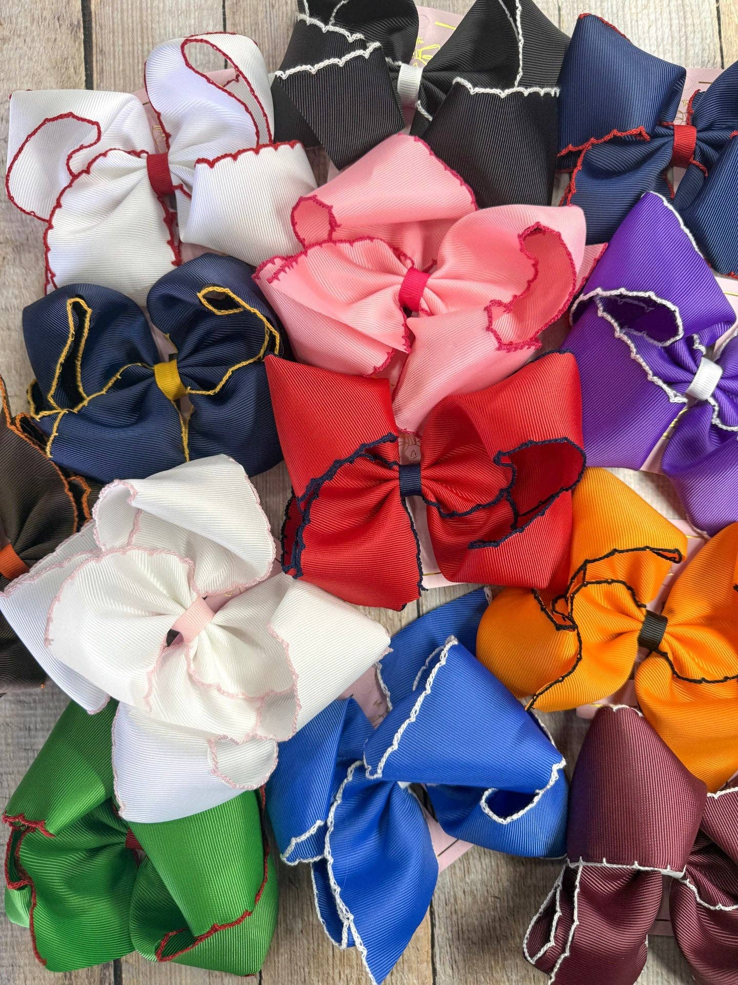 5" Classic Moonstitch Boutique Bows Girls Hair Accessories | Clip or Headband: Purple with White Moonstitch / Hair Bow on Clip