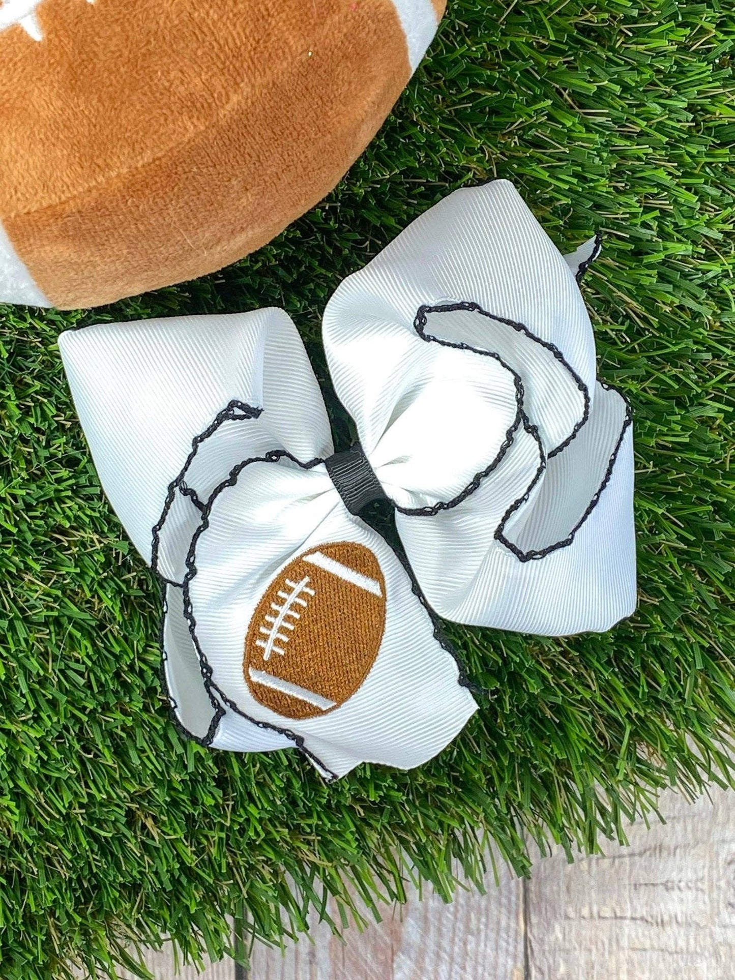 Football Embroidered Moonstitch Hair Bow | Clip