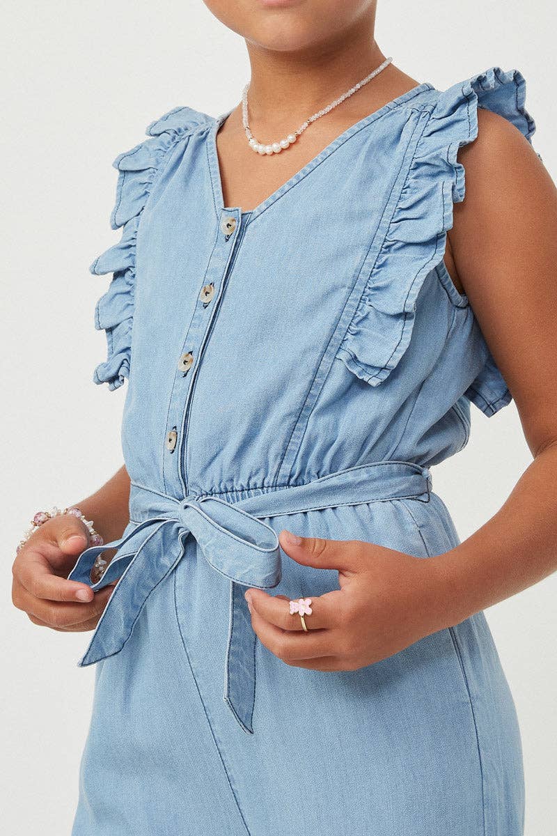Girls Tencel Buttoned Ruffle Tank Wideleg Jumpsuit - 4 Pack: Light Denim / Pack