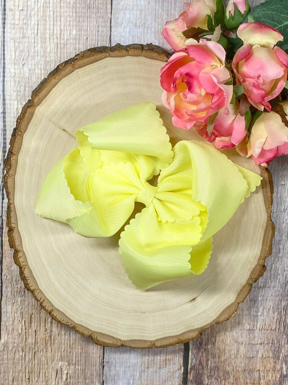 5.5" Oversize Scalloped Hair Bow | Clip or Headband: Silver / Clip