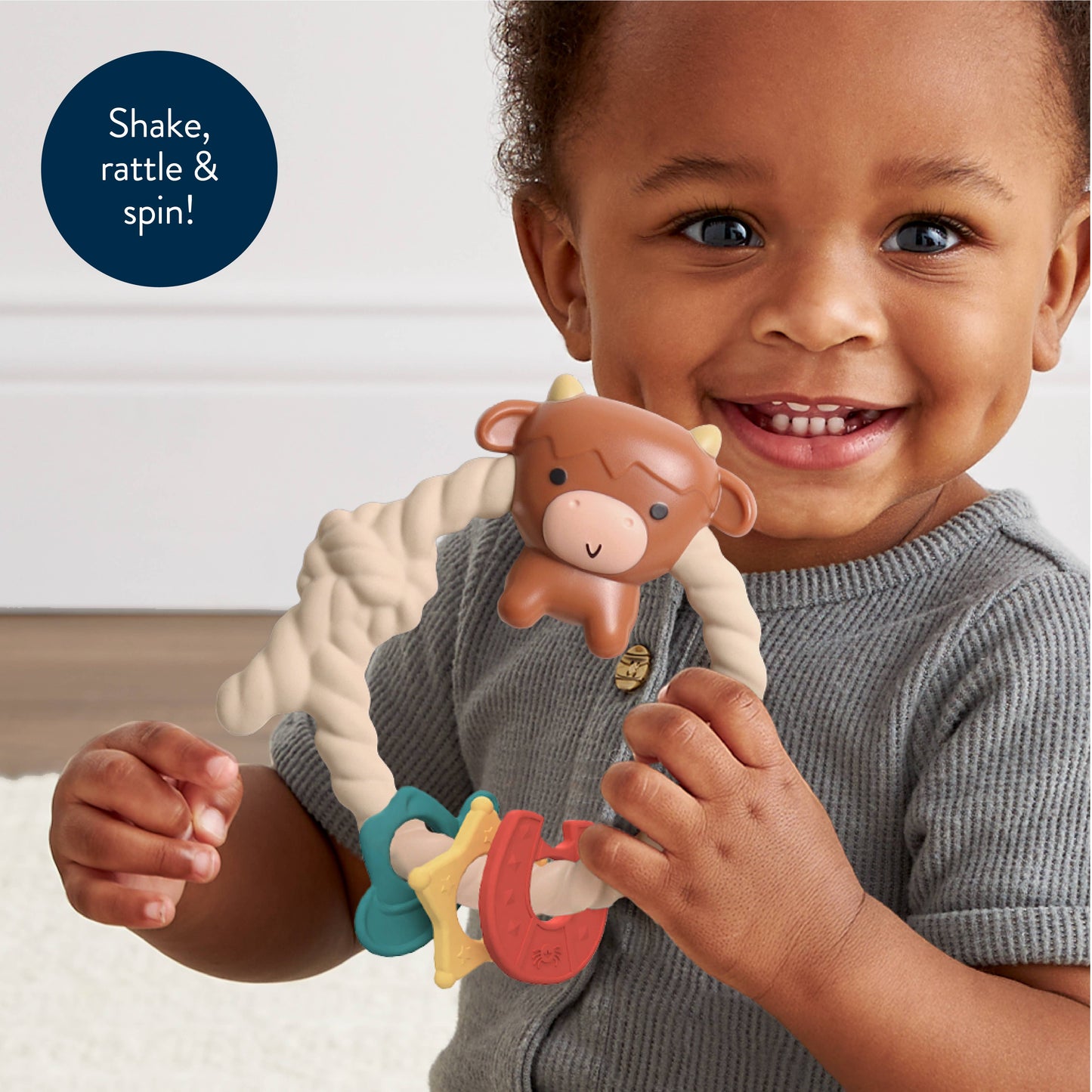 Ritzy Rattle™ Silicone Teether Rattles: Highland Cow