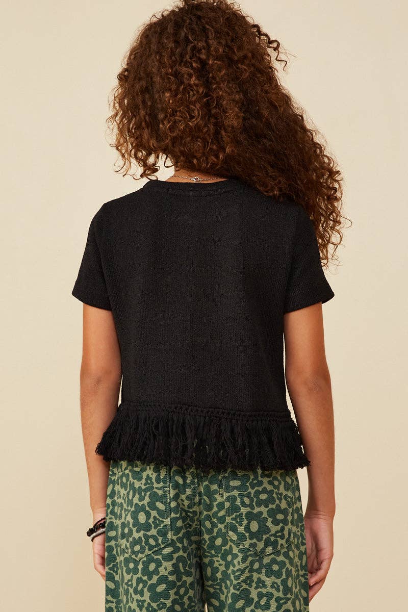 Girls Fringed Tassel Hem Textured Knit Top - 4 Pack: Black / Pack