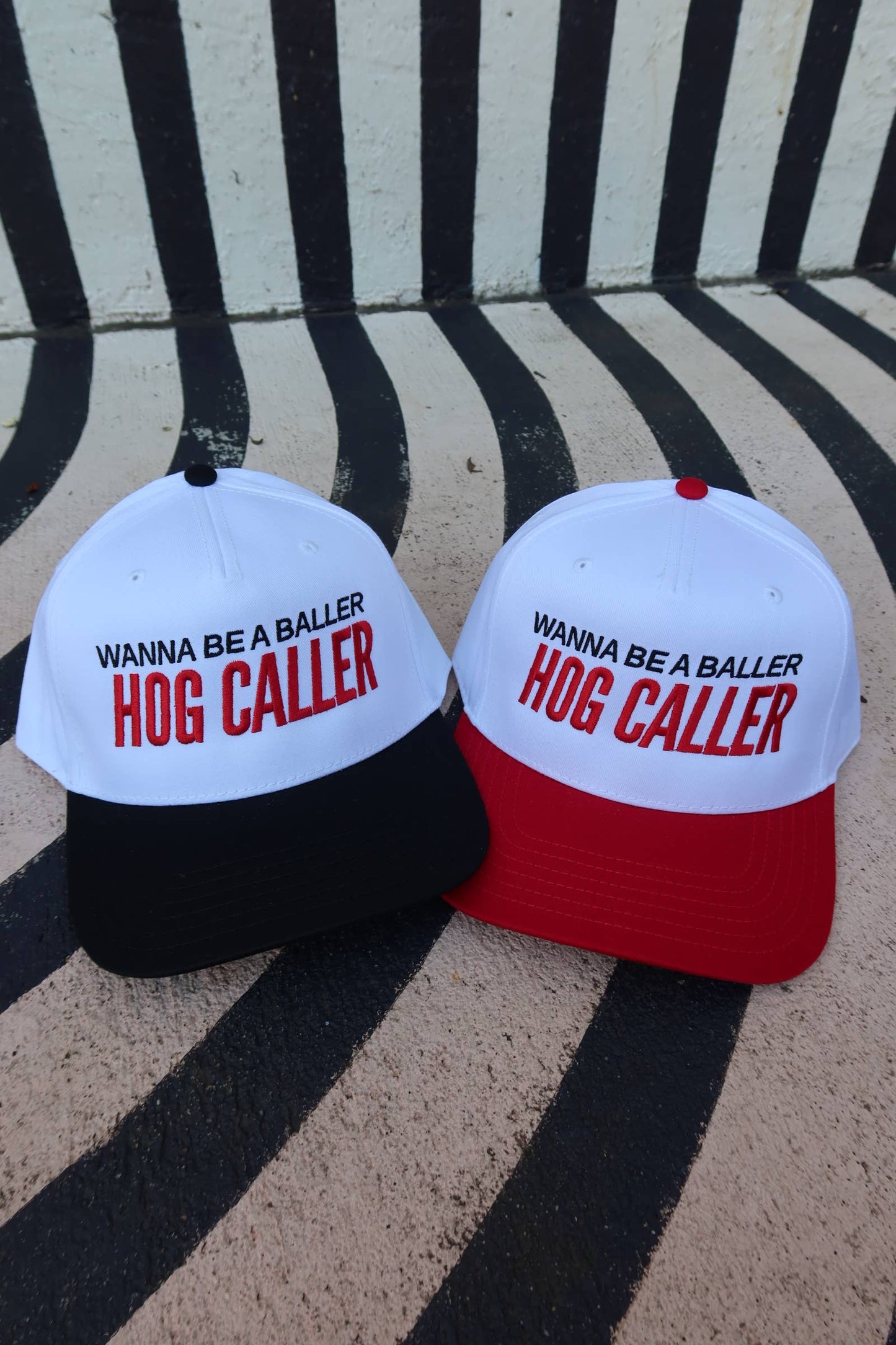 Wanna Be a Baller Hog Caller Arkansas Vintage Trucker Hat: Red/White
