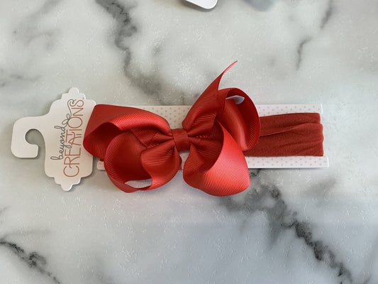 WIDE PANTYHOSE HEADBAND W/CLASSIC GROSGRAIN BOW: MANDARINE ORANGE / 3+ Months / 4.5" Large