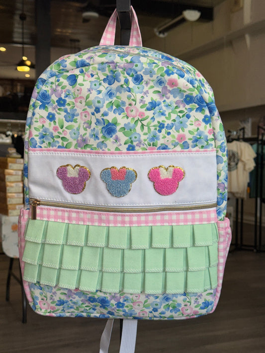Blue Floral Character Ruffle Backpack