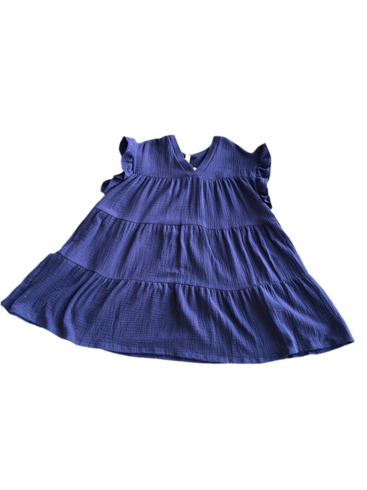Navy Linen Tiered Dress