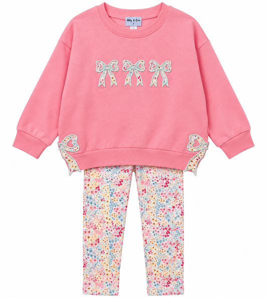 Pink Floral Bow Pants Set