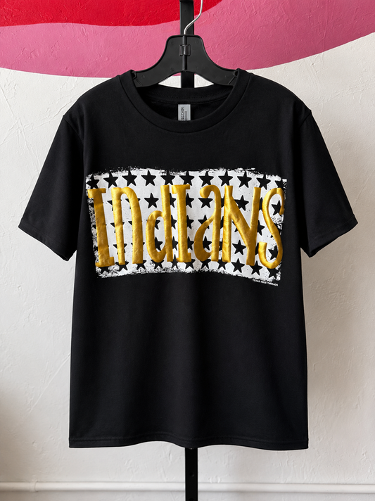 Metallic Puff Indians with Stars Tee: Black