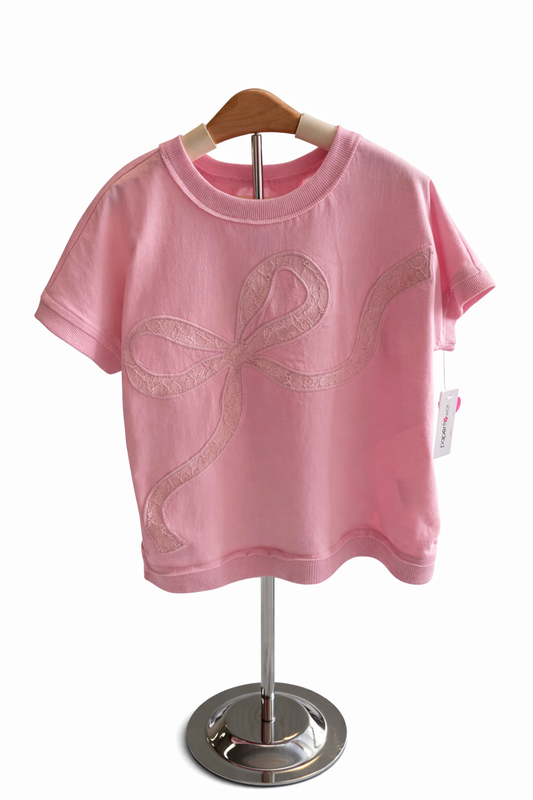 Floral Lace Applique Bow W Crossed Back Tween Girls