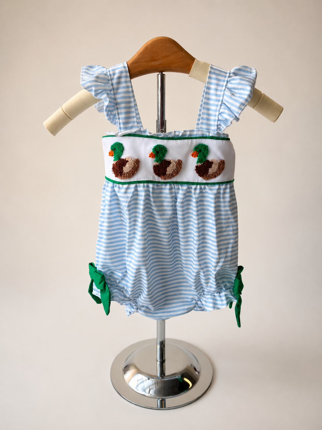 Blue Stripe Duck French Knot Ruffle Bubble