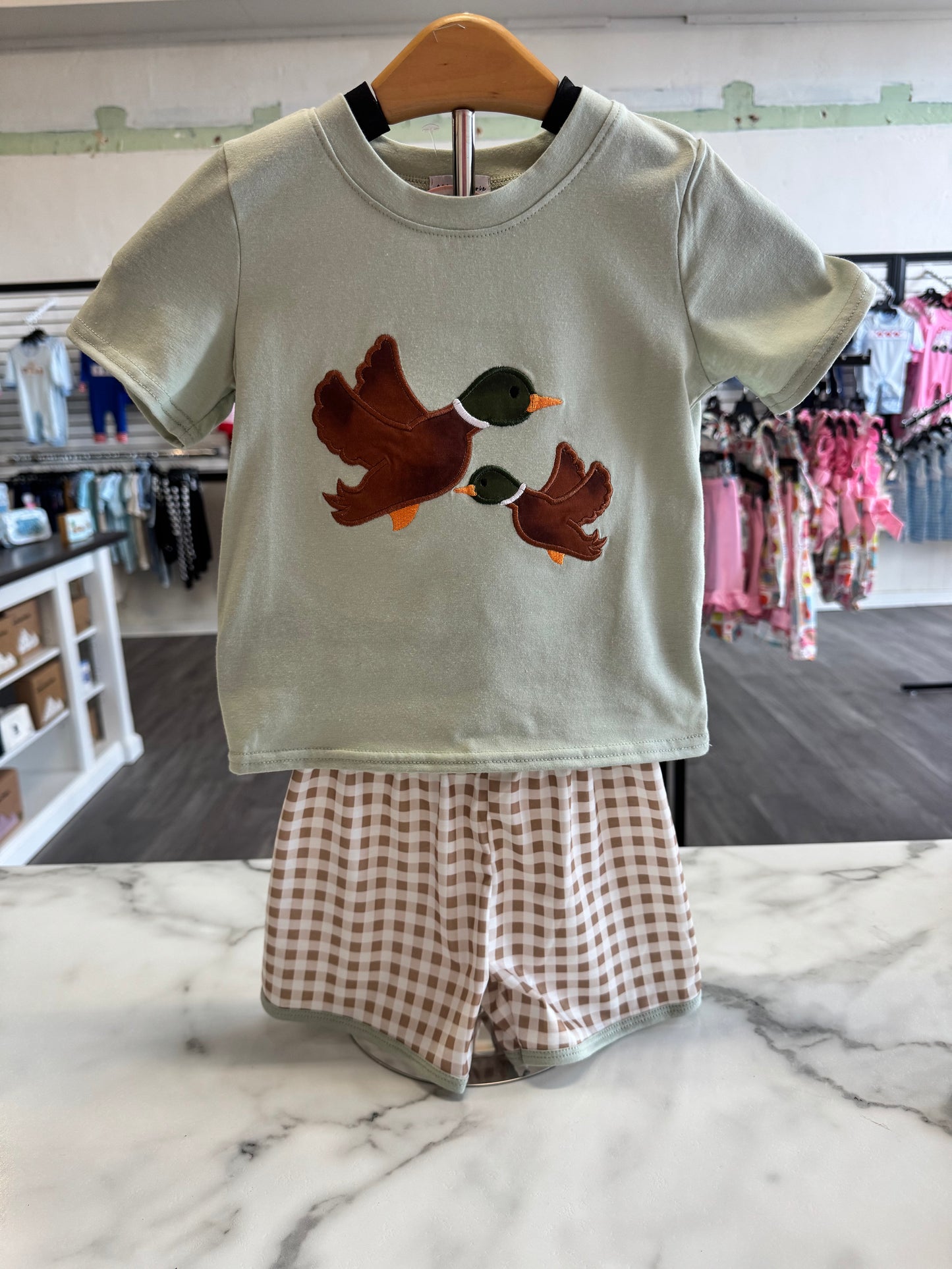 Green Mallard Applique Shorts Set