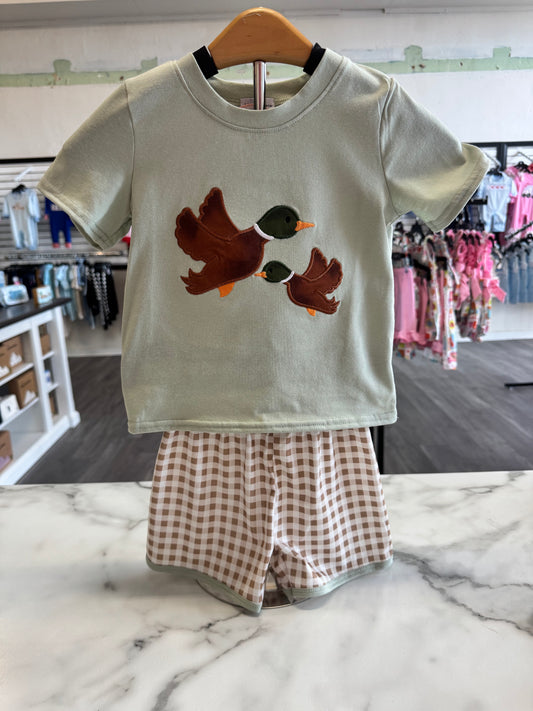 Green Mallard Applique Shorts Set