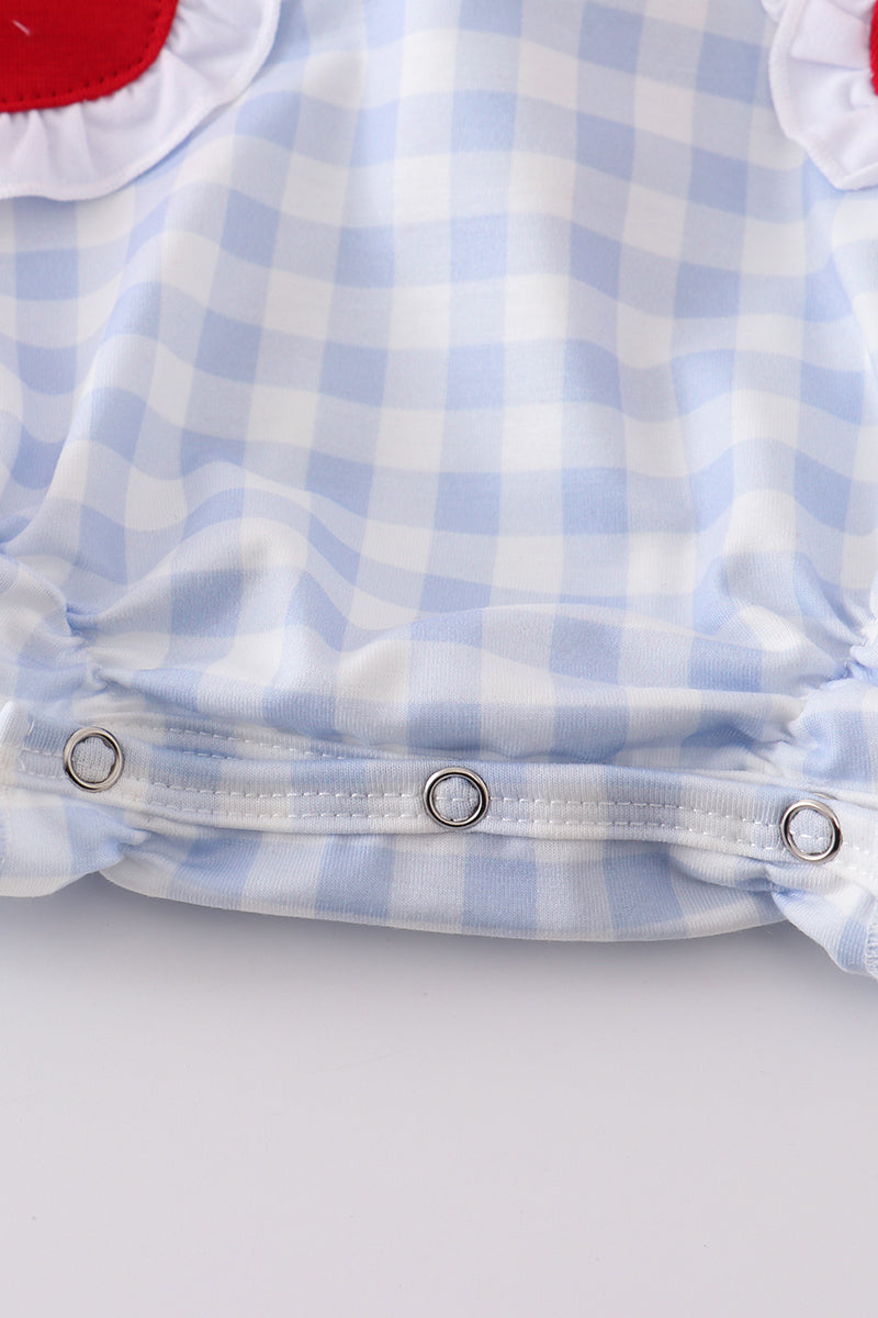 Blue Plaid Baseball Girl Bubble