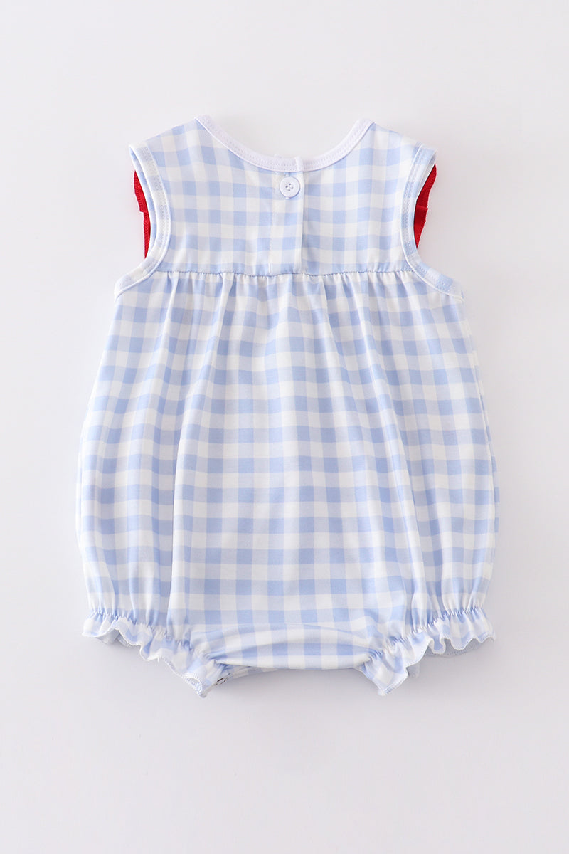 Blue Plaid Baseball Girl Bubble