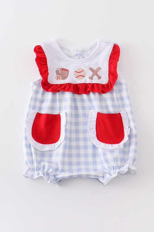Blue Plaid Baseball Girl Bubble