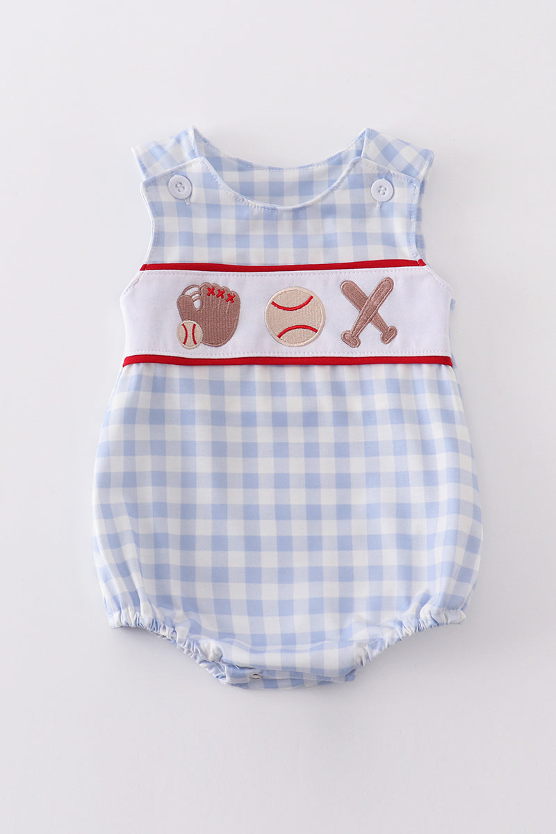 Blue Plaid Baseball Boy Bubble