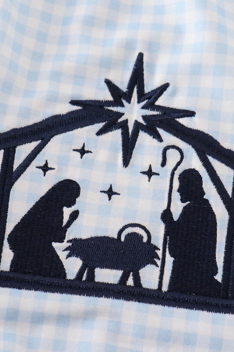 Navy Plaid Nativity Girl Romper