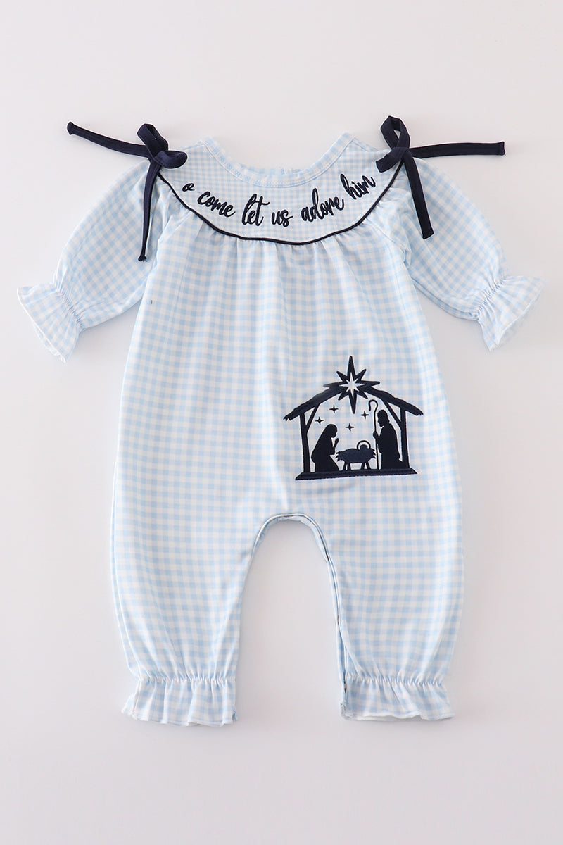 Navy Plaid Nativity Girl Romper