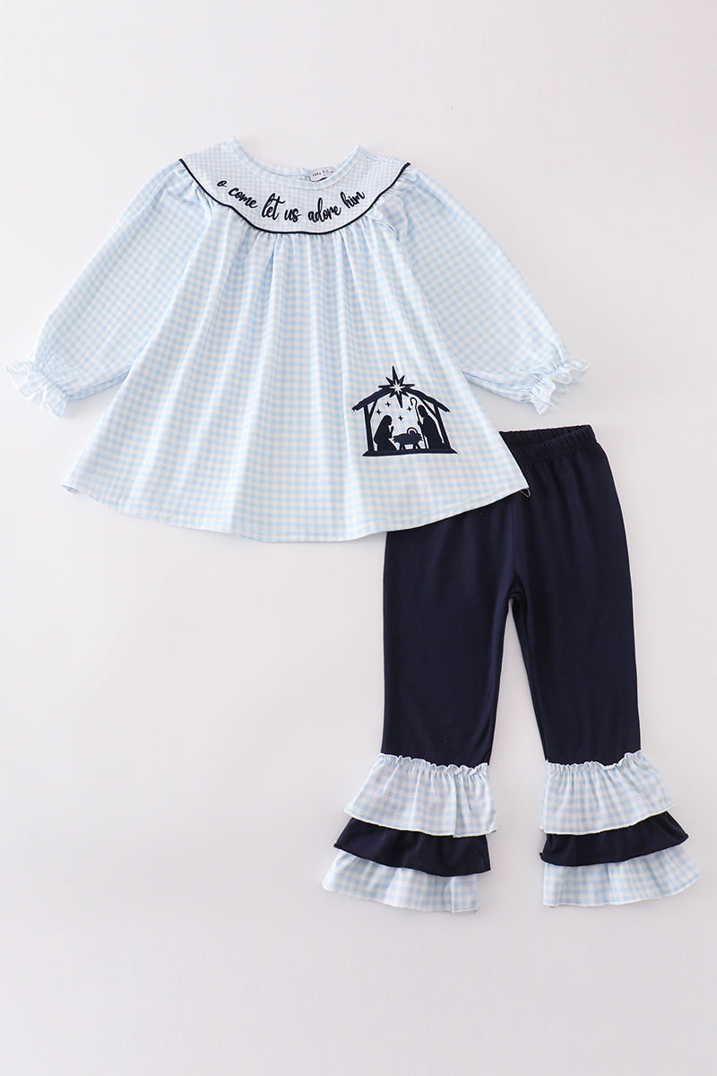 Navy Plaid Nativity Girl Set