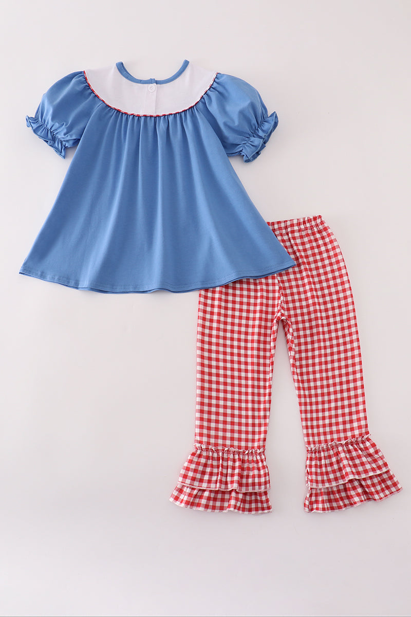 Blue Tractor Ruffle Pants Set