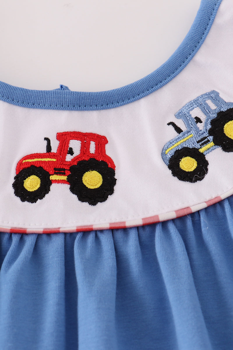 Blue Tractor Ruffle Pants Set