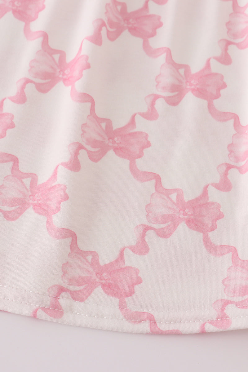 Pink Bow Tie Ruffle Shorts Set
