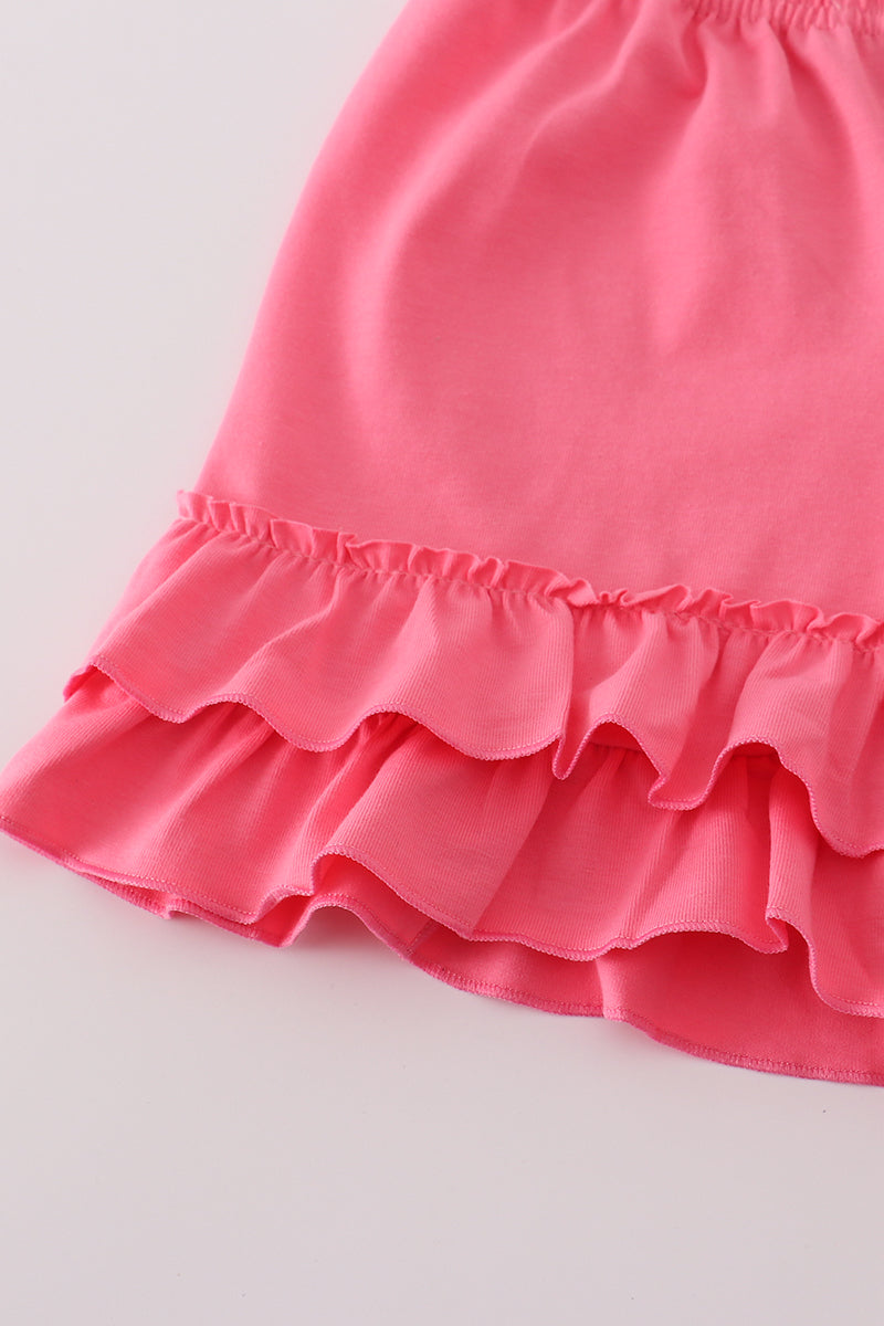 Pink Bow Tie Ruffle Shorts Set