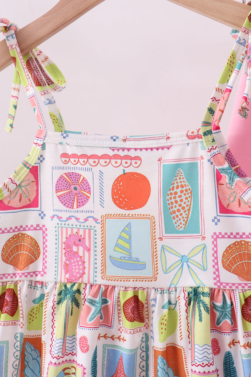 Pink Enjoy Beach Ruffle Shorts Set