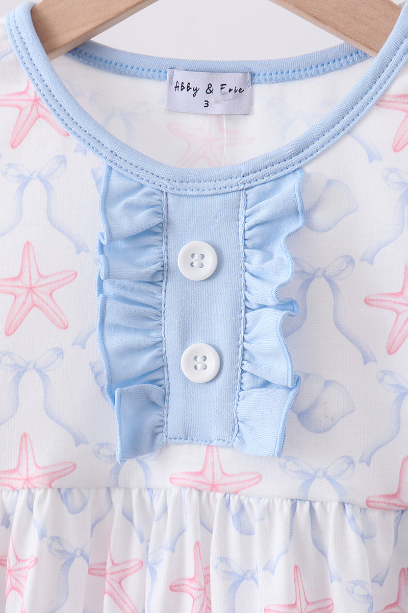 Blue Starfish Shell Ruffle Shorts Set