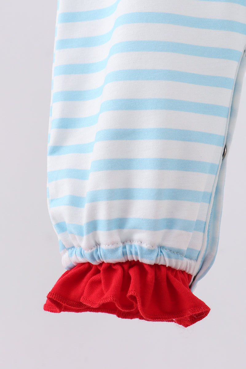 Blue Stripe Sports Trio Applique Romper