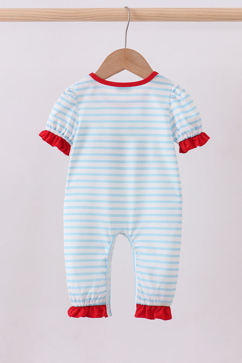 Blue Stripe Sports Trio Applique Romper