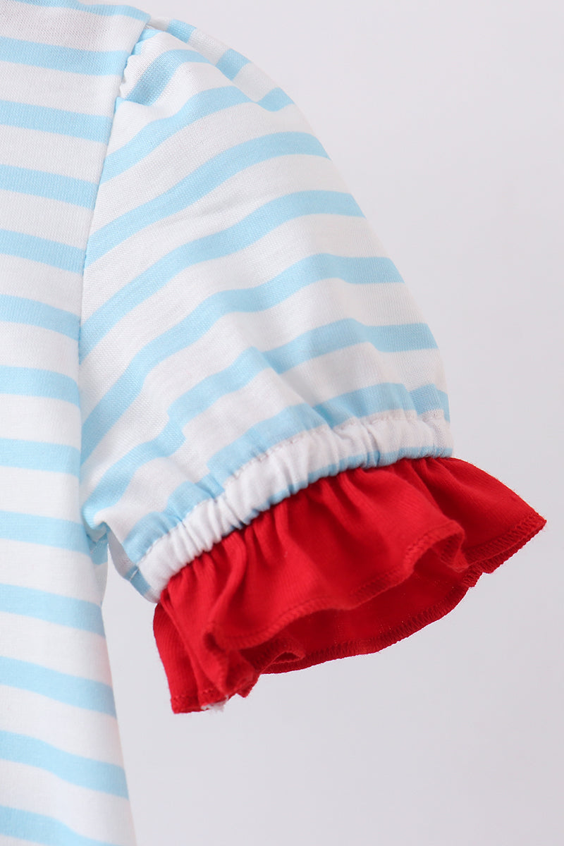Blue Stripe Sports Trio Applique Romper