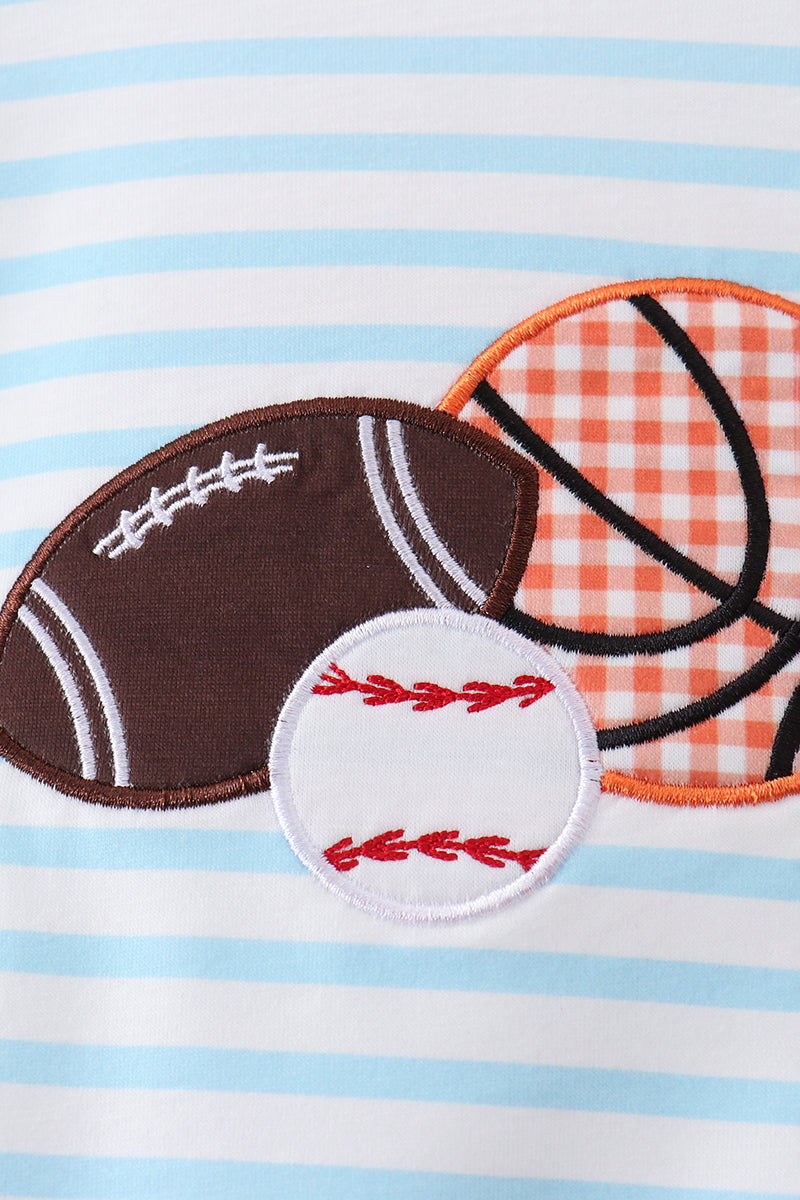 Blue Stripe Sports Trio Applique Romper