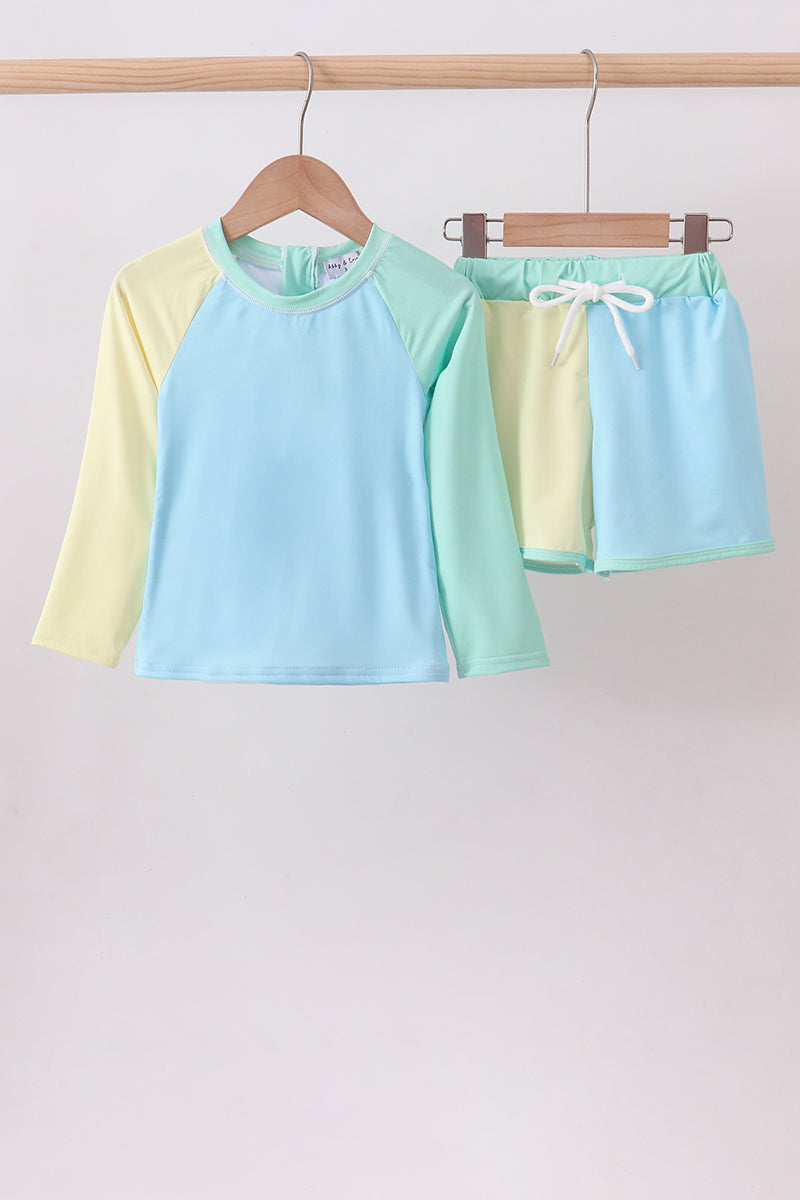 Colorblock Long Sleeve 2pc Swimsuit