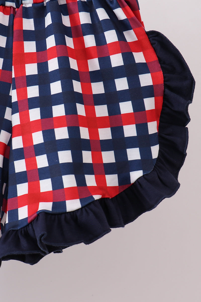 Navy Flag Gingham Ruffle Short Set