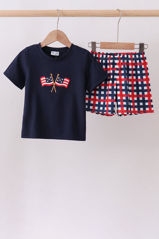 Navy Flag Gingham Short Set