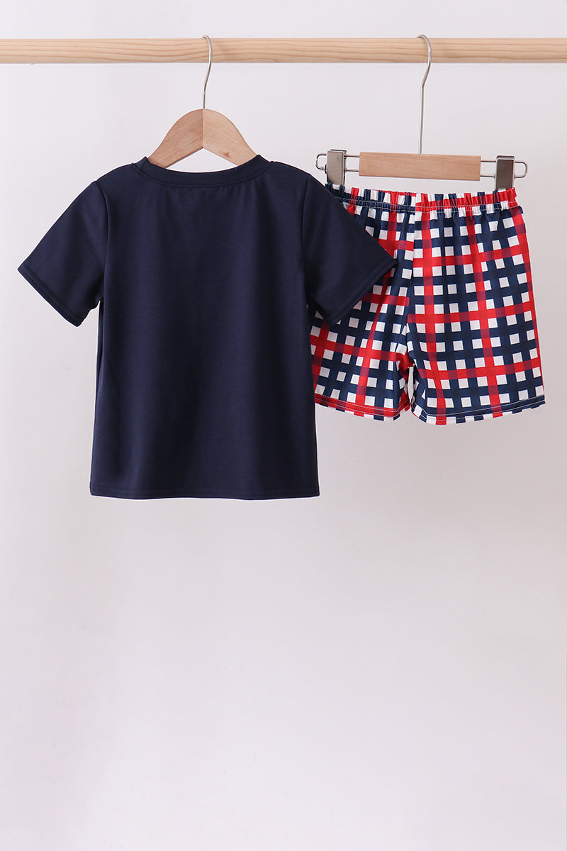 Navy Flag Gingham Short Set