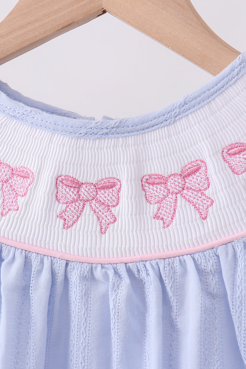Blue Bow Smocked Bubble