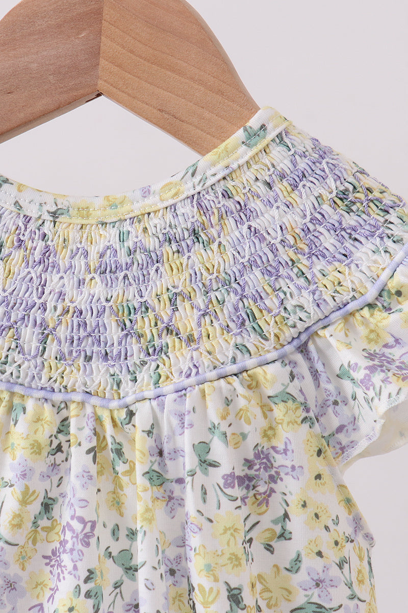 Golden Meadow Floral Smocked Ruffle Bubble