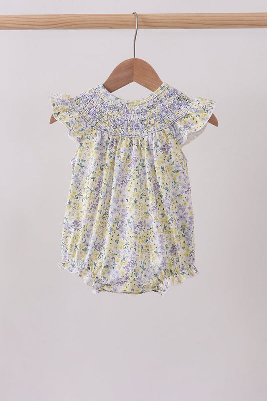 Golden Meadow Floral Smocked Ruffle Bubble