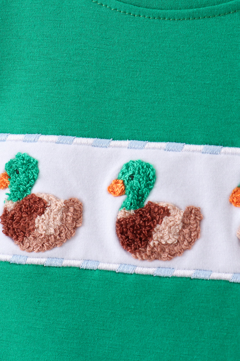Green Duck French Knot Stripe Shorts Set