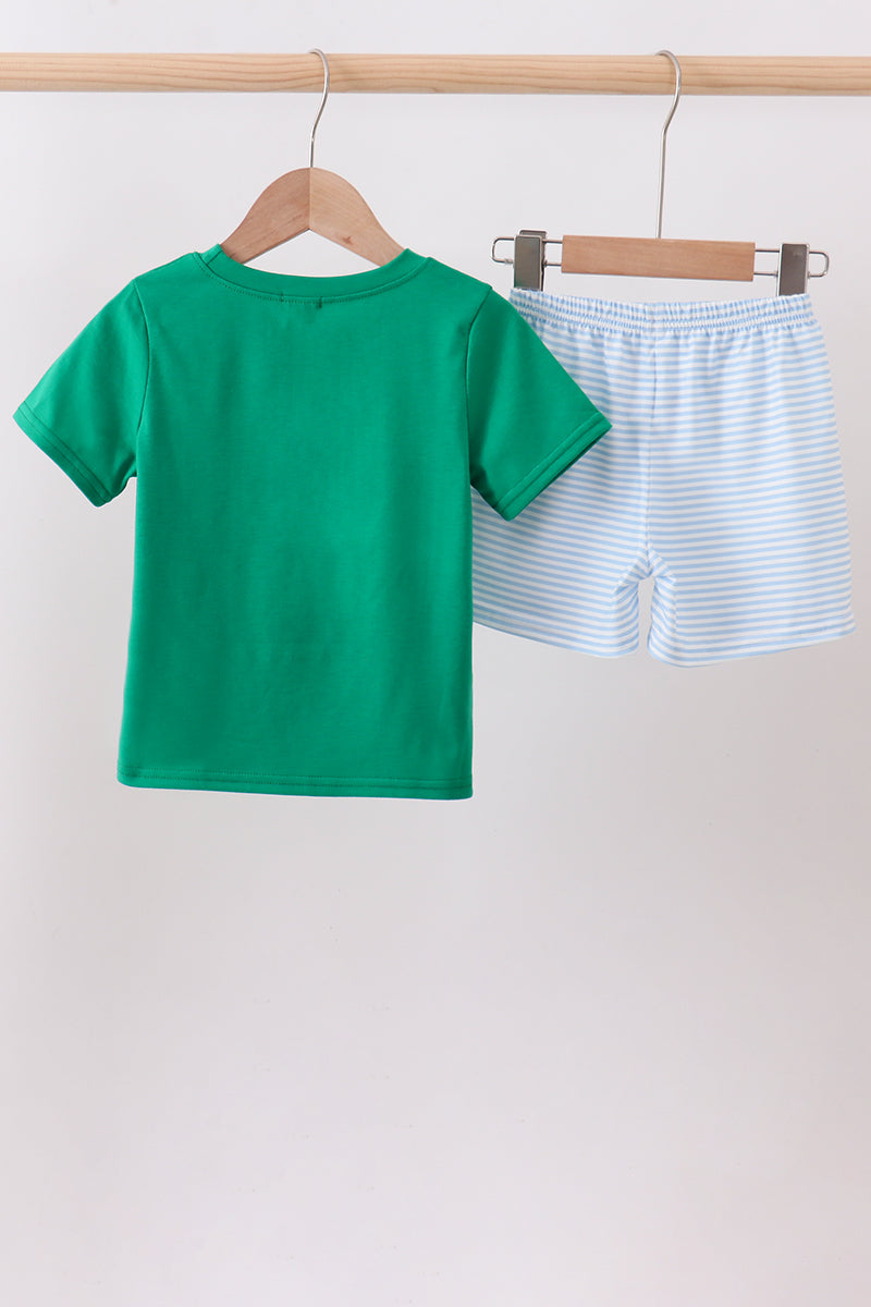 Green Duck French Knot Stripe Shorts Set