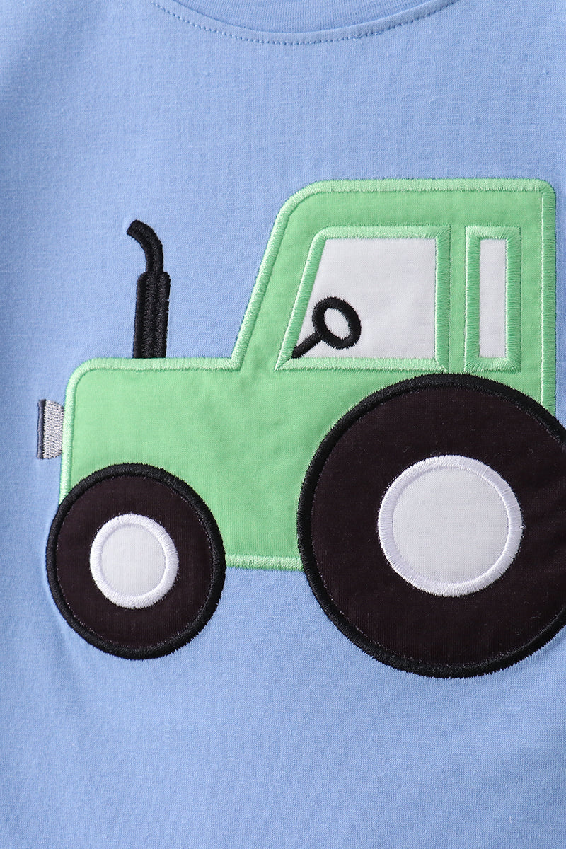 Blue Tractor Seersucker Boy Set