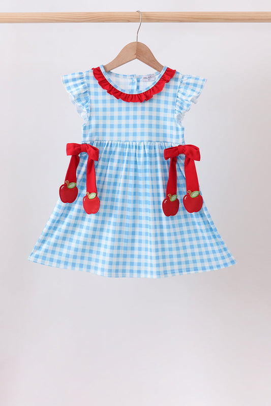 Blue Apple Applique Gingham Ruffle