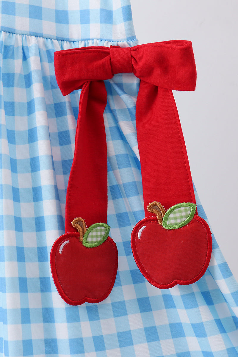 Blue Apple Applique Gingham Ruffle