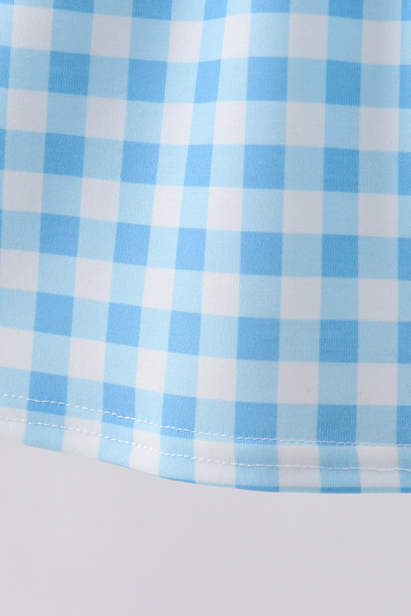 Blue Apple Applique Gingham Ruffle