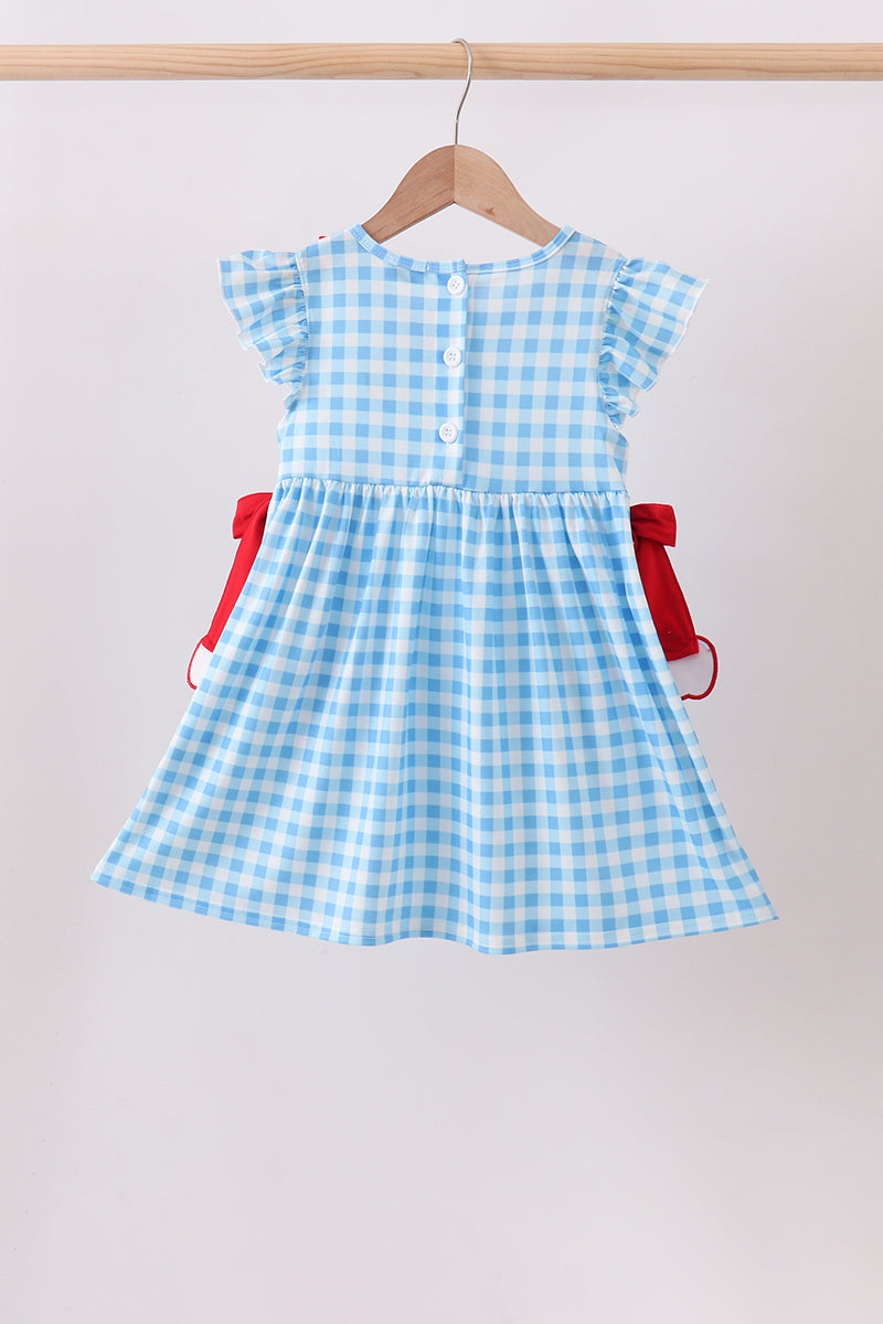 Blue Apple Applique Gingham Ruffle