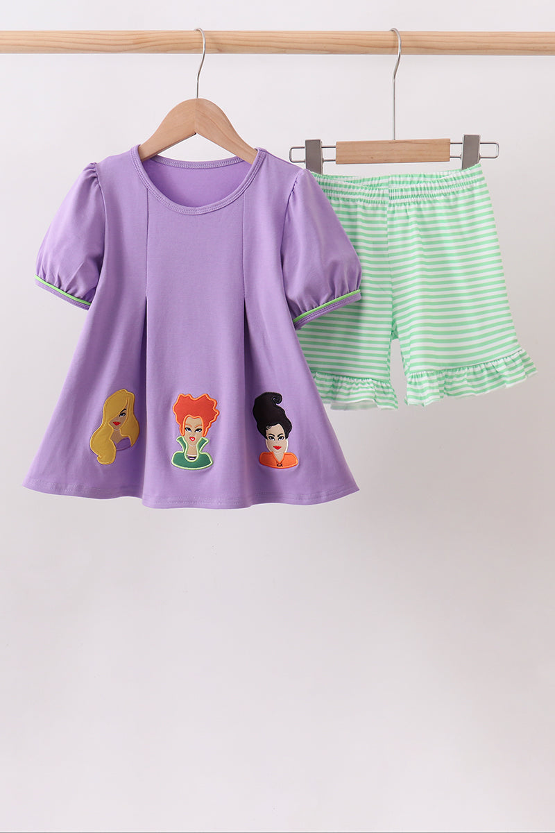 Hocus Pocus Applique Stripe Ruffle Shorts Set